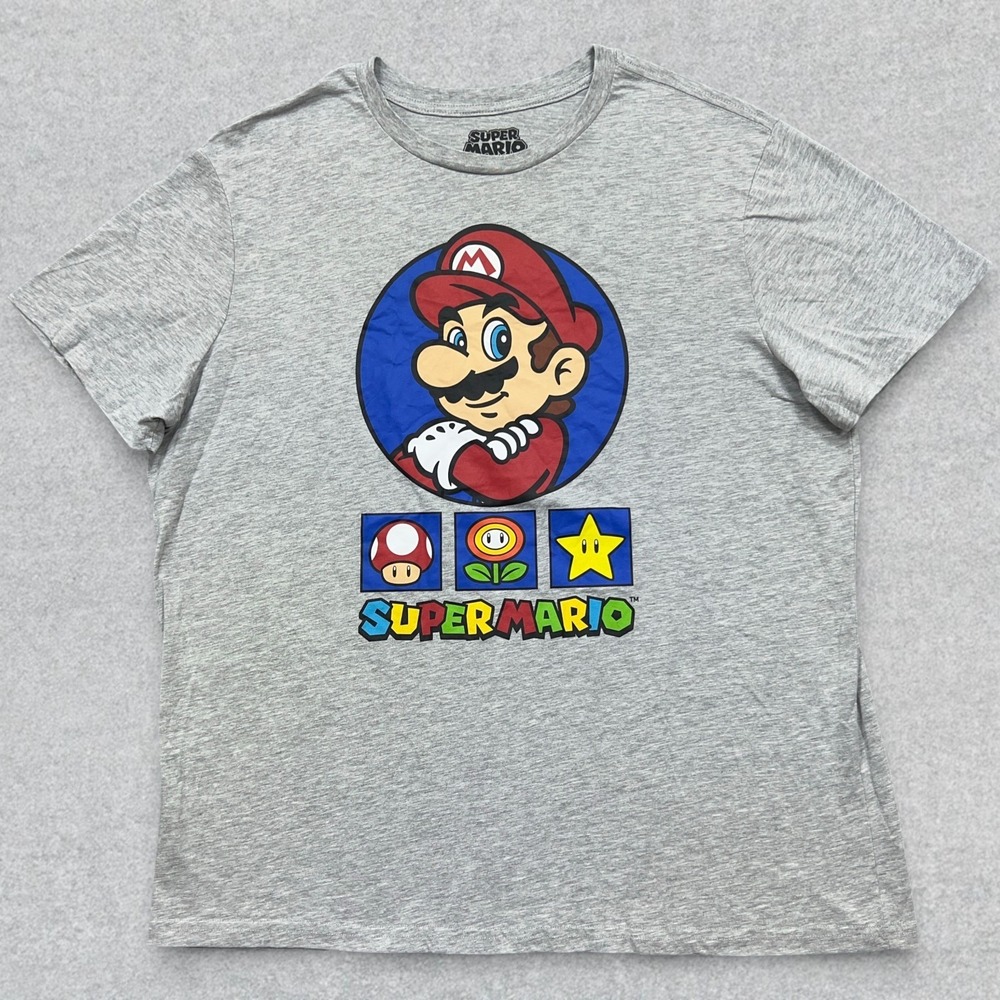 Nintendo Super Mario Shirt Men's 2XL Gray Heather Power Up Short Sleeve Tee